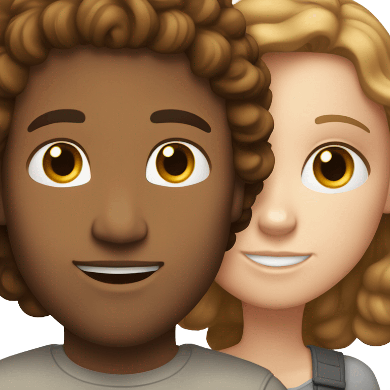 white girl with brown long straight hair hugging a light brown man with brown curly hair emoji