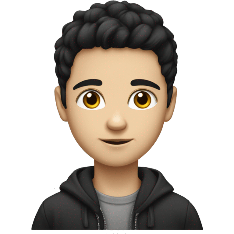 Slavic white boy with black hair and black emoji