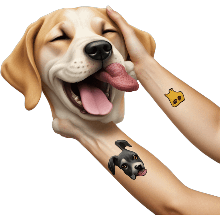 Dog licking tattoo arm emoji