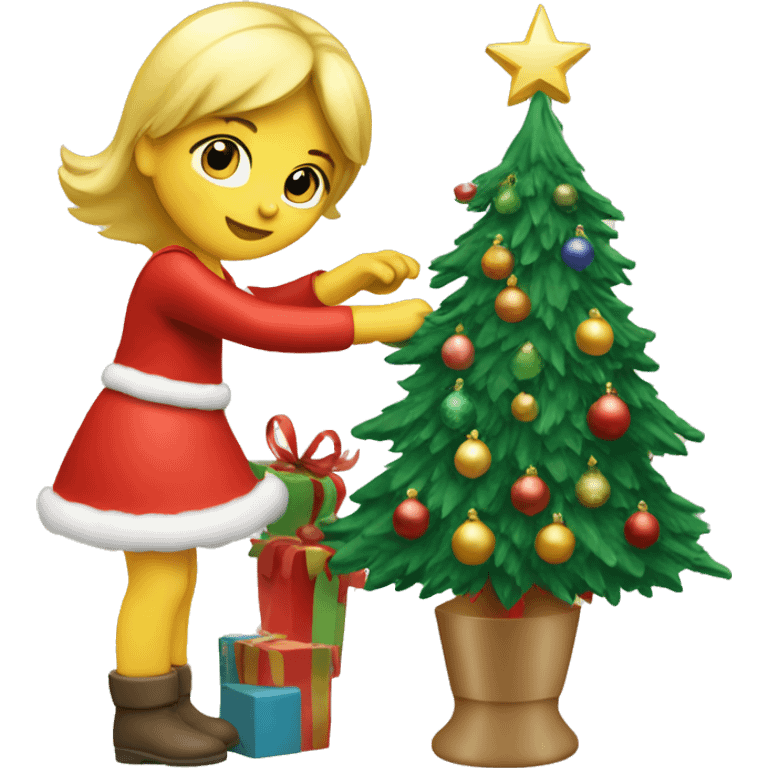 Blond Girl decorating a Christmas tree emoji