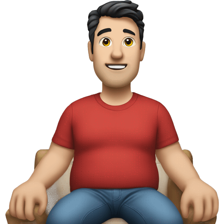 create a emoji of a fat white man in a red shirt with black hair pointed straight up emoji