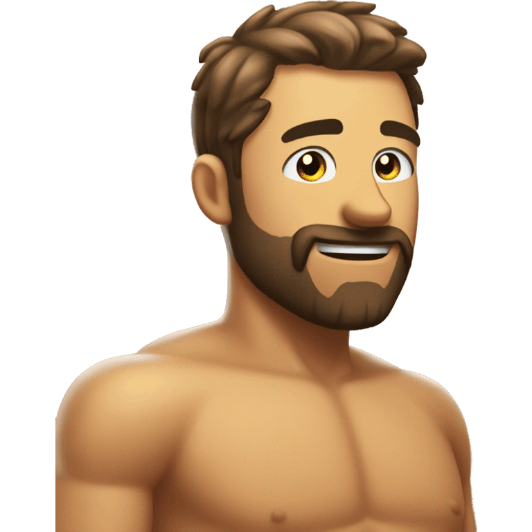 head and face from the side man in sauna sweating, full beard, very short hair, smile emoji