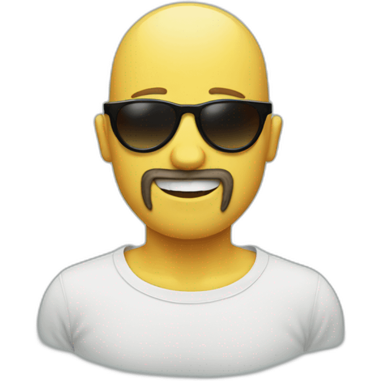 Smiley face with no hair, a beard and heart sunglasses emoji