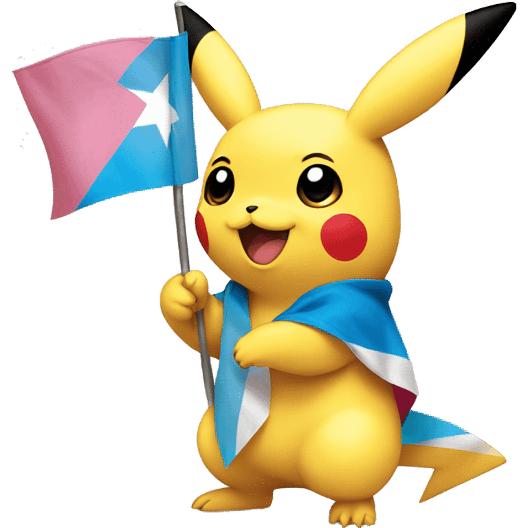 Trans Pikachu holding the trans flag emoji