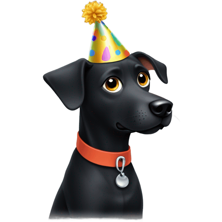 Black Dog wearing a party hat  emoji