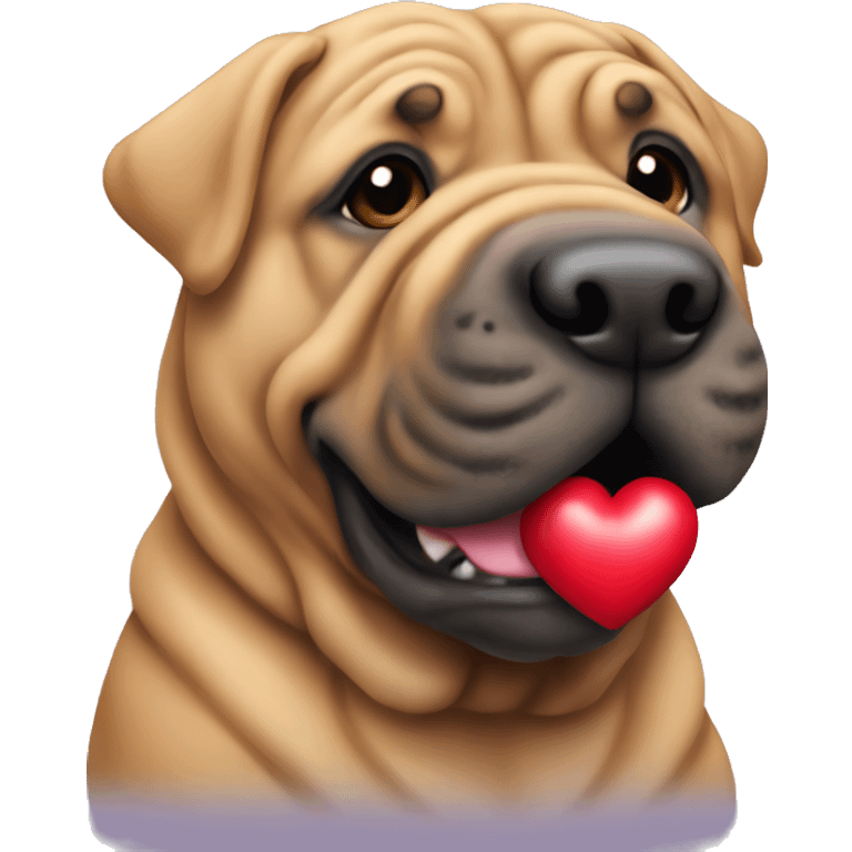 a sharpei dog holding a heart  emoji