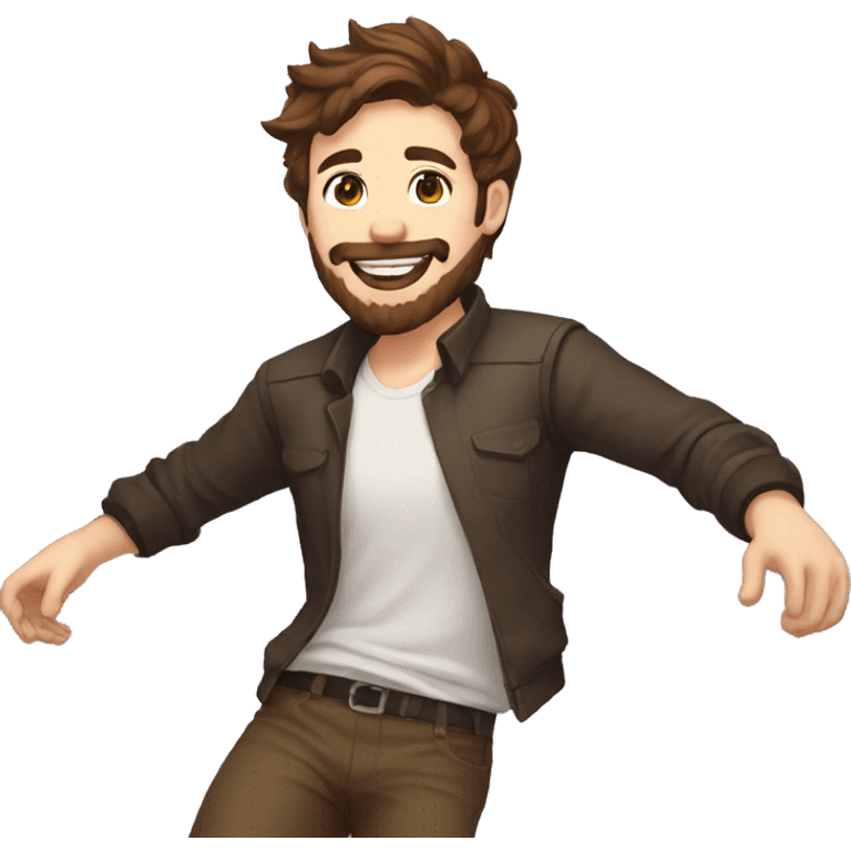 game streamer, short brown hair, brown beard, dancing emoji