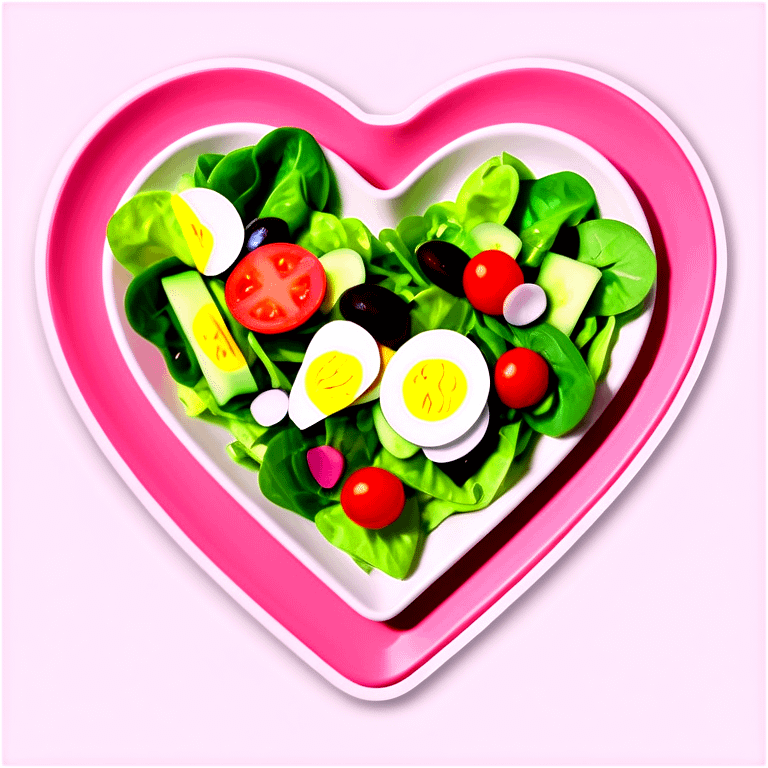 green salad in a pink heart shaped plate   emoji