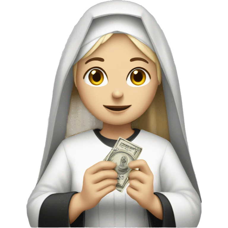 A blonde nun holding a dime 10 crn emoji