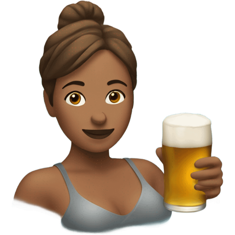 Woman in hot tub with beer emoji