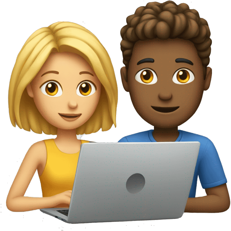 Two people are looking into the laptop emoji