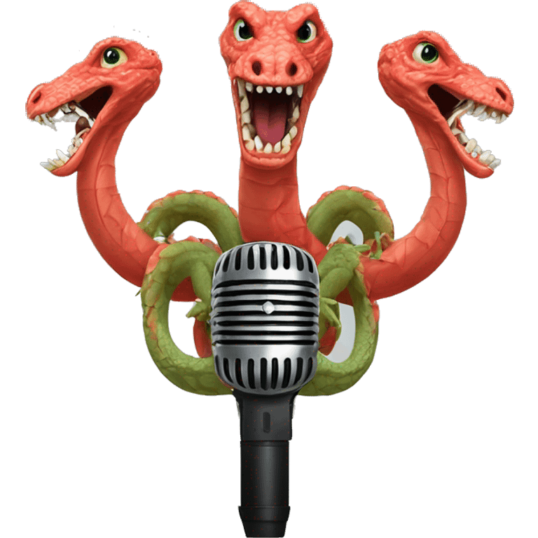 three-headed hydra holding a shure sm58 microphone in its paws emoji