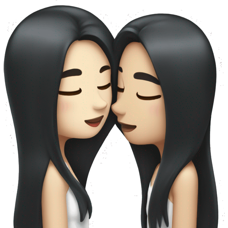 Lesbians with long black hair and white skin kissing passionately emoji