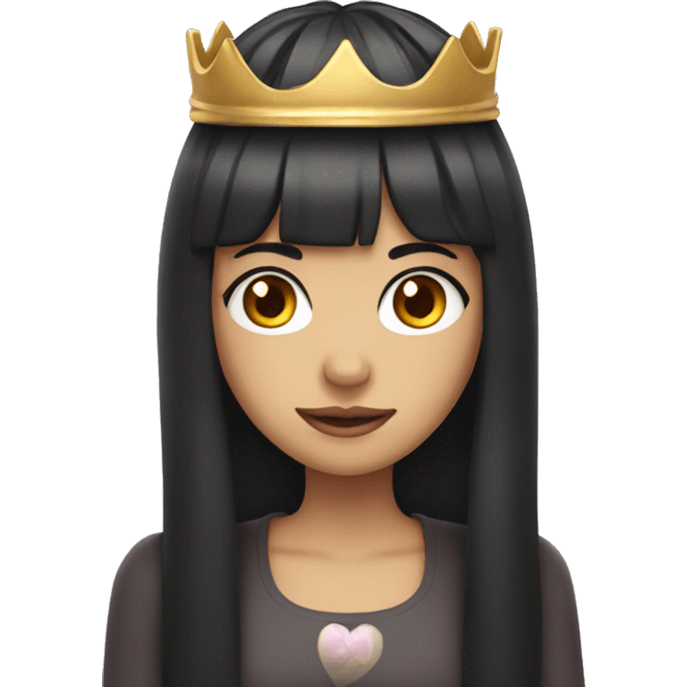 girl with long black hair and bangs with a crown emoji