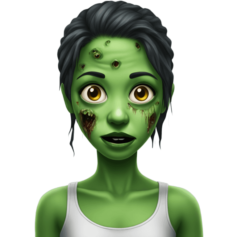 realistic portrait of girl put the same image but with the theme green zombie emoji