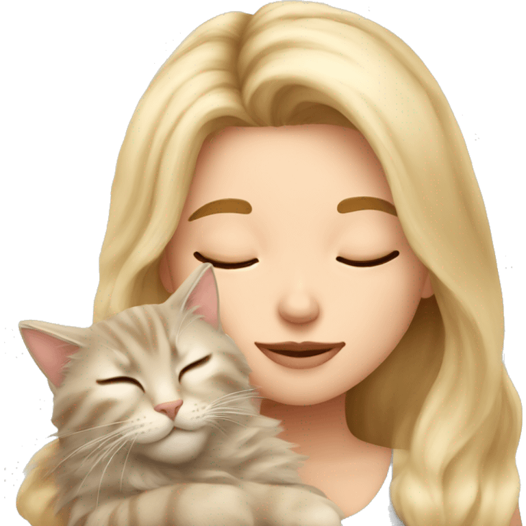 Pretty blonde girl sleeping with her beige main coon cat emoji