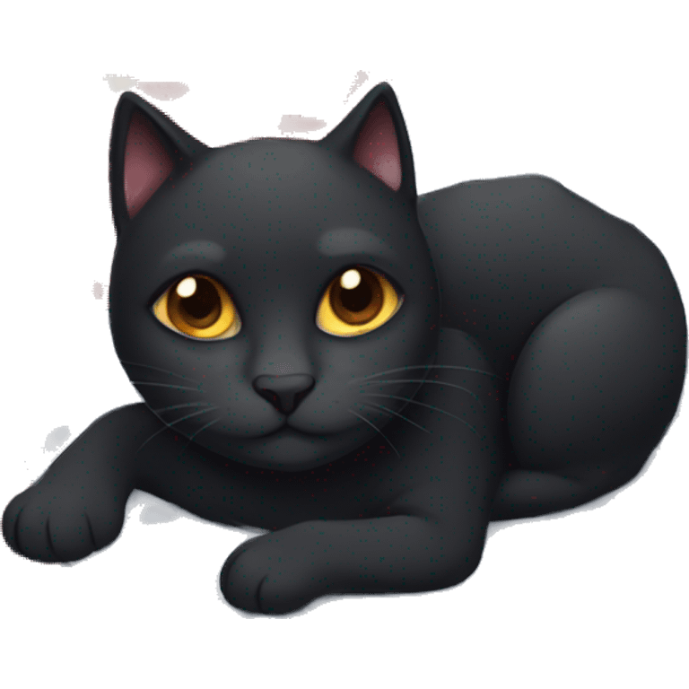 Cute black cat laying on a checkered blanket emoji