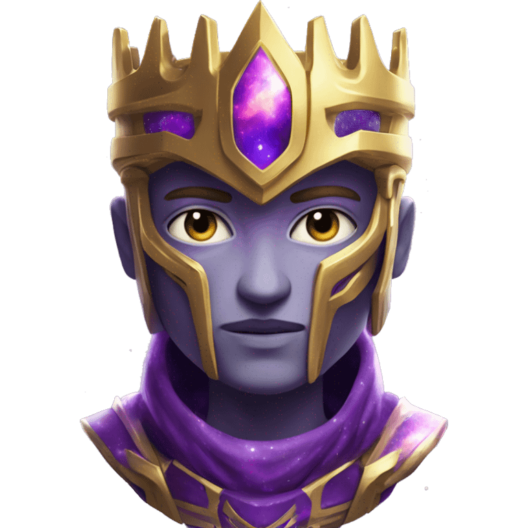 white eyes purple galaxy skin galaxy god king with golden detailed armor emoji