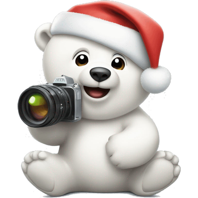 Cute Polar bear in a Santa hat holding a Camera  emoji