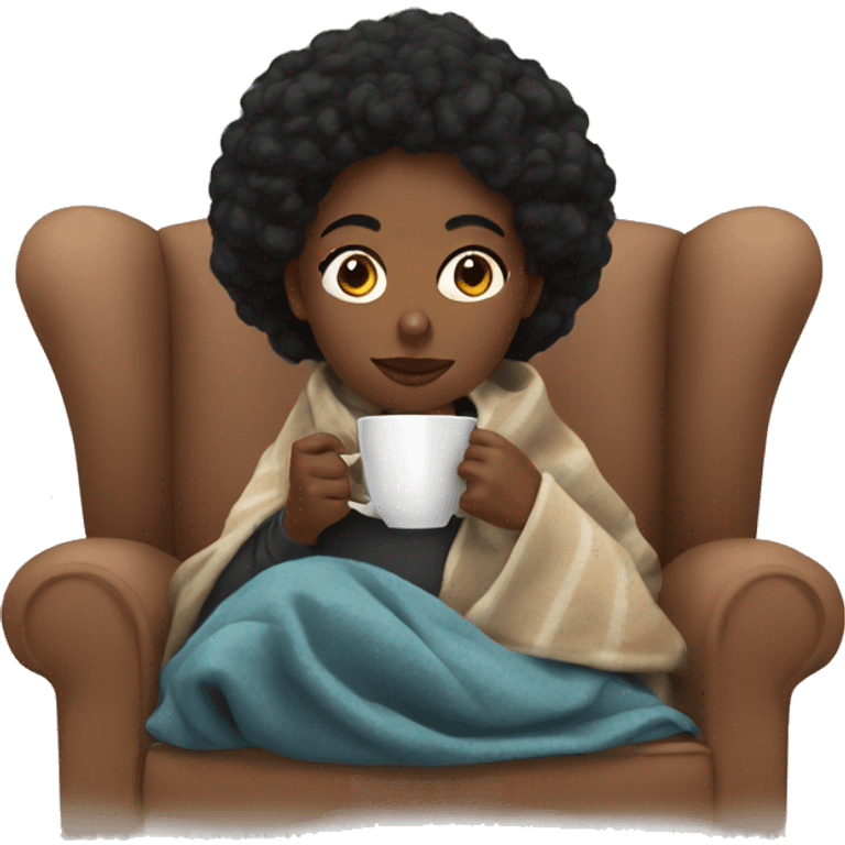 black woman sipping tea in a blanket emoji