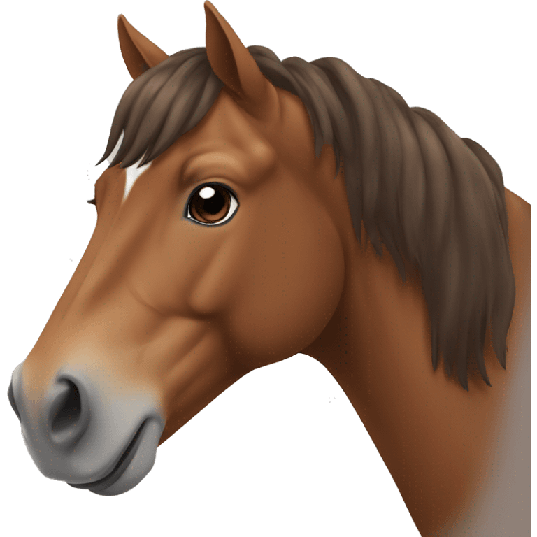 Brown horse with brown mane and small white marking on head emoji