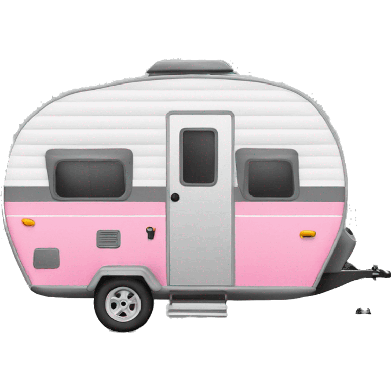 Realistic portable pink and gray camping trailer isolated.    emoji