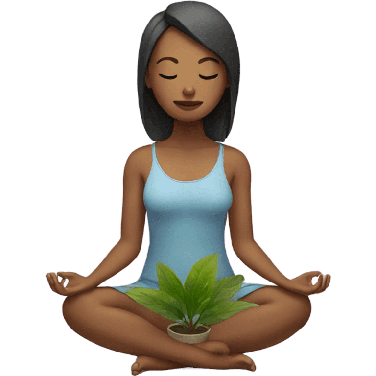 meditating girl with a plant emoji