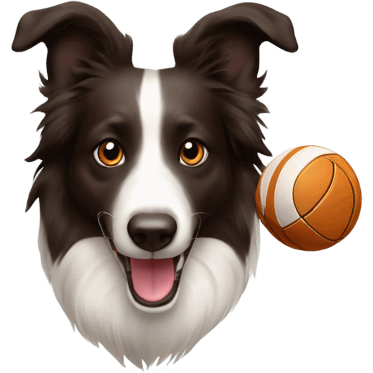 Border collie marrón jugando con una pelota emoji