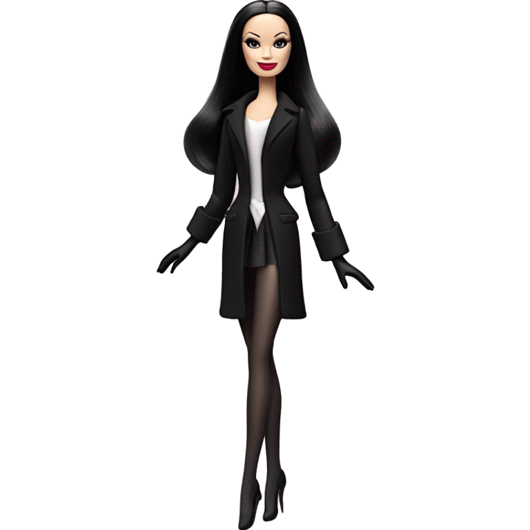 Prima Ballerina Barbie, Morticia Addams,showing off, show full body,accessories coat gloves  emoji