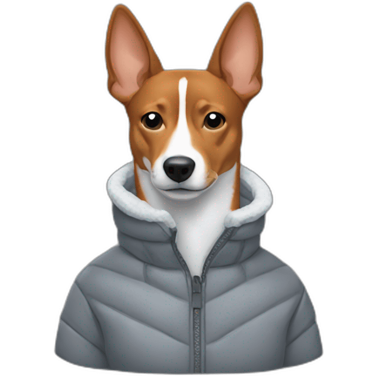 Basenji wearing a grey puffer jacket emoji