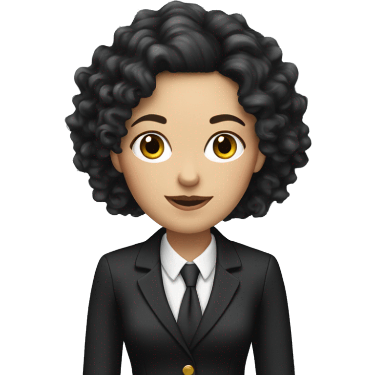 corporate white woman, long black curly hair, with a phone, black blazer  emoji