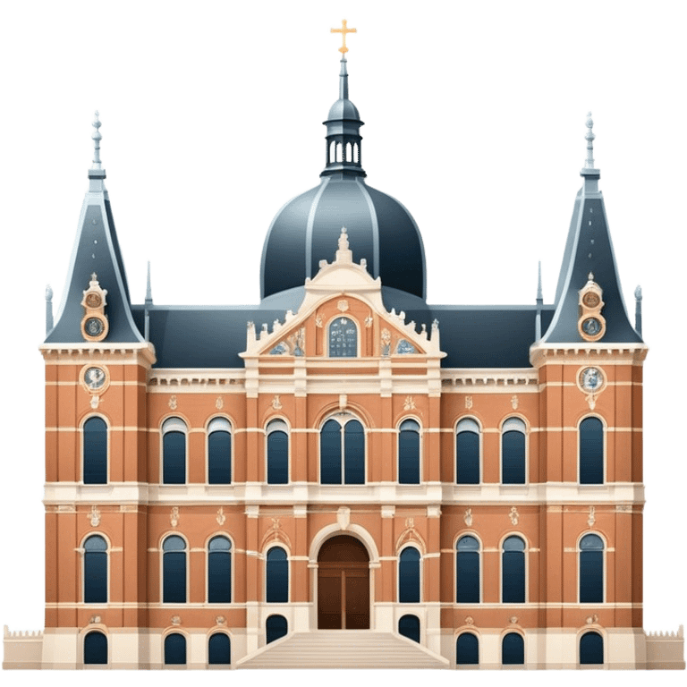 Cinematic Realistic Rijksmuseum Landmark Emoji, depicted with the grand facade of the museum rendered in intricate detail and soft, historical lighting. emoji