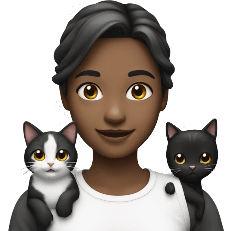 smiling girl with black and white cat emoji