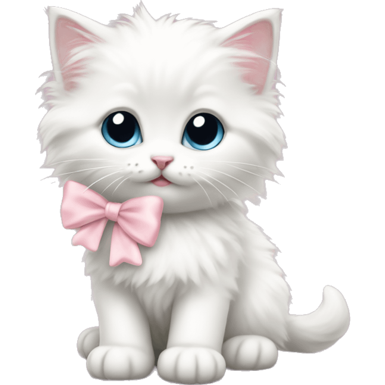 Cute fluffy White kitten with light pink bow emoji