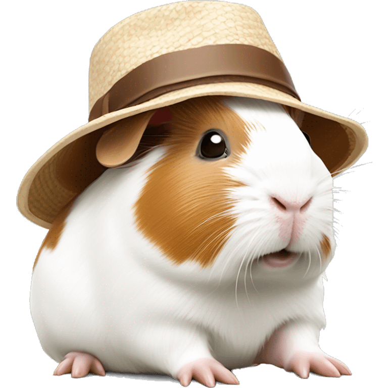 ￼White and brown Guinea pig with sun hat emoji