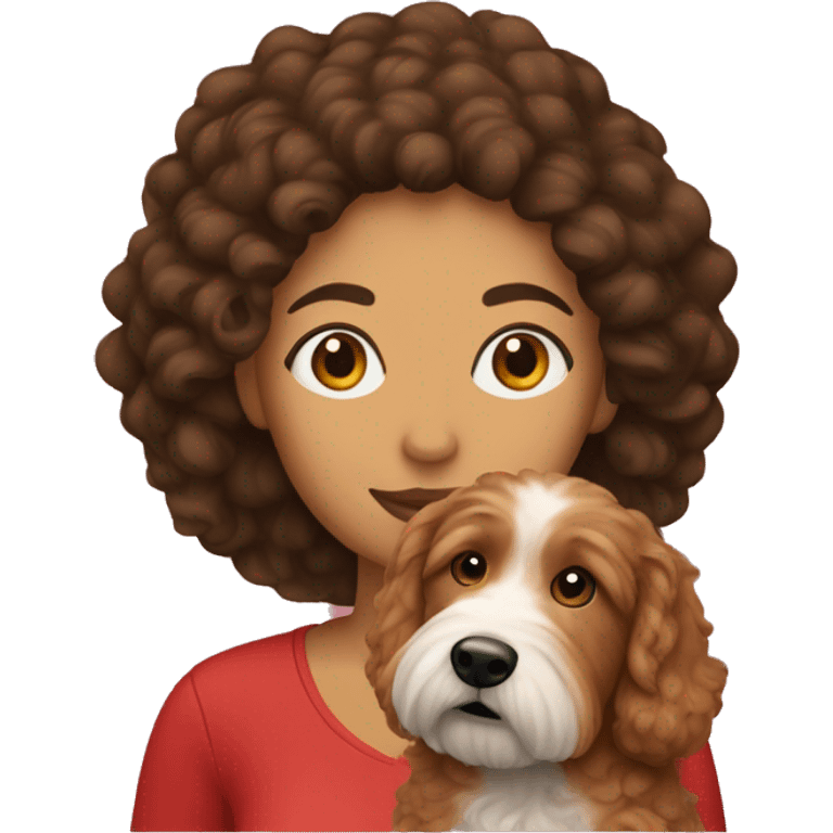 Hispanic woman with a red goldendoodle emoji