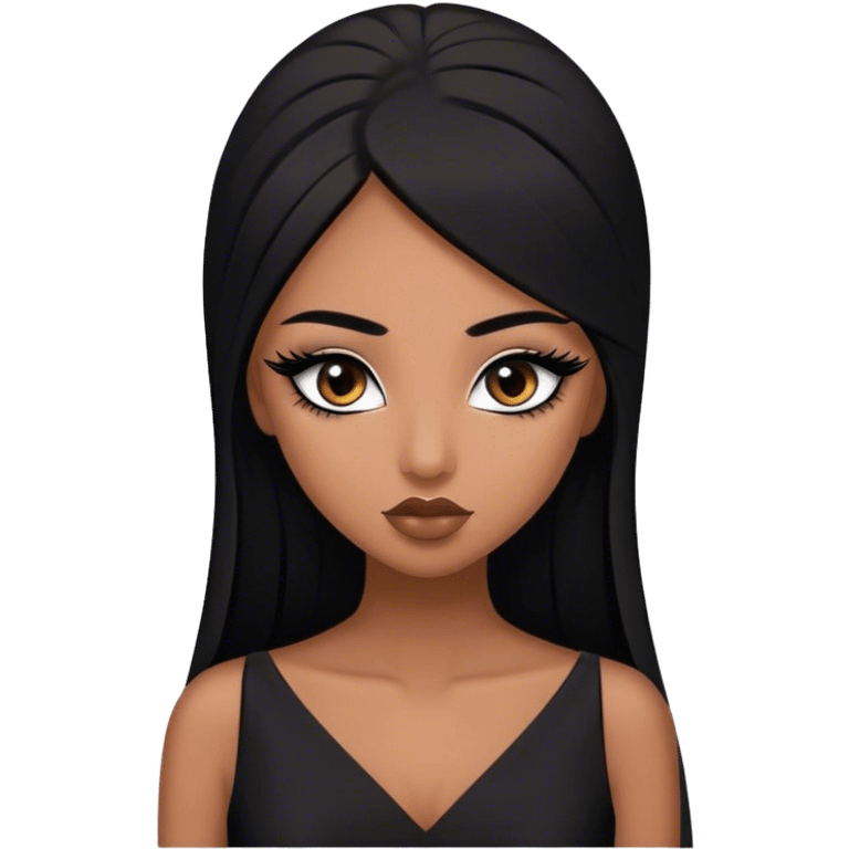 Une fille algérienne brune, yeux marrons cheveux long lisse, maigre avec une longue robe noir, faux cil et maquillée  emoji