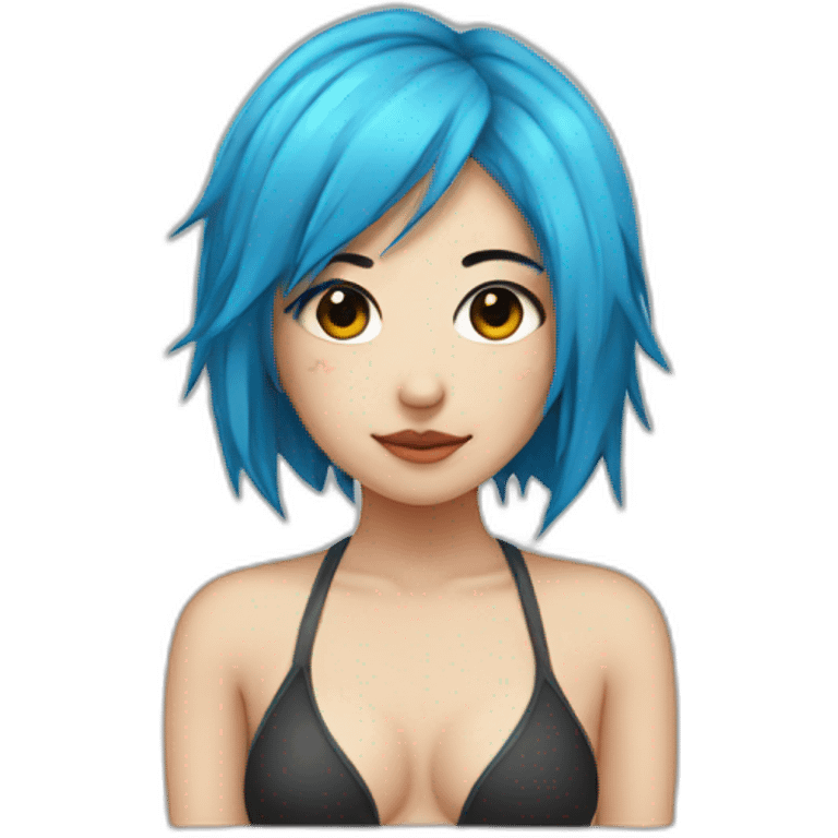 Emo Asian girl with blue hair in bikini emoji