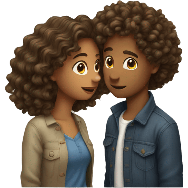 couple kissing one with curly hair and one with wavy hair emoji