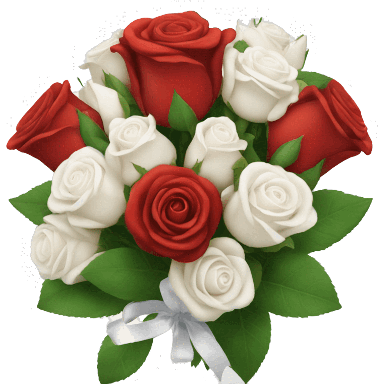 Red and white rose bouquet with crown on top and white wrapping  emoji