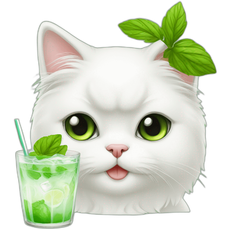 Cute white Persian cat drinking a mojito  emoji