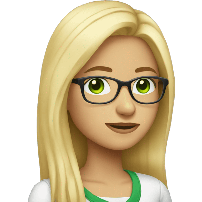 girl with blond light long hair green eyes and glasses emoji