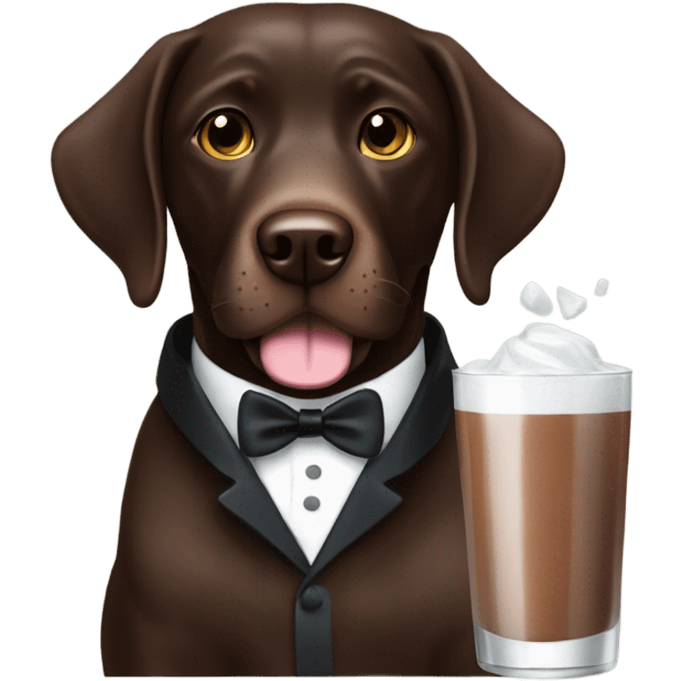 Chocolate lab, tuxedo, serving drinks emoji