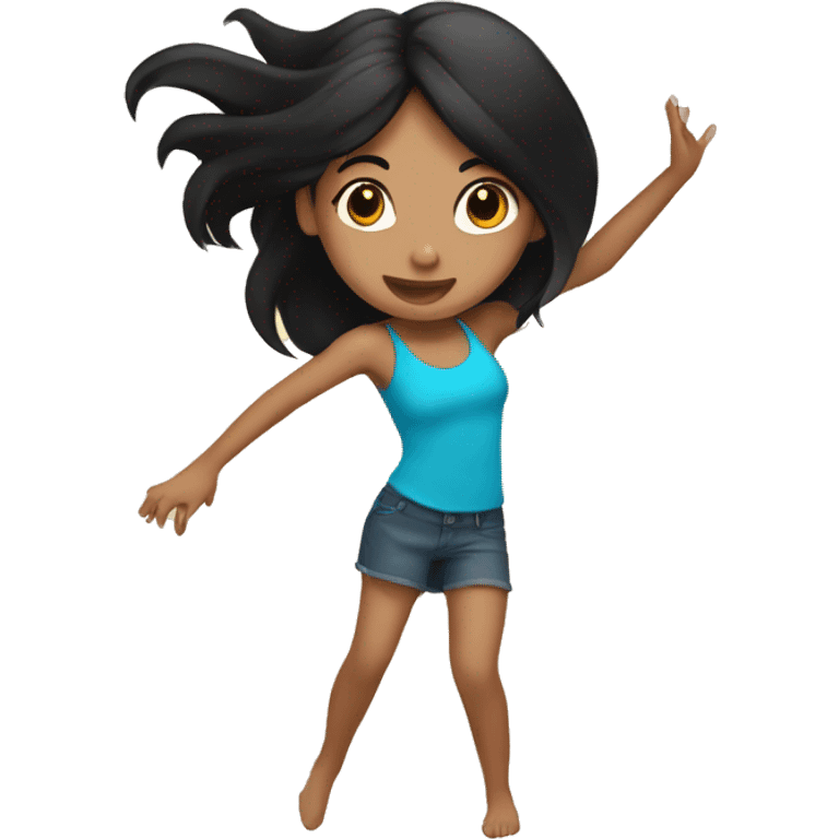 tan girl with long black hair, dancing emoji