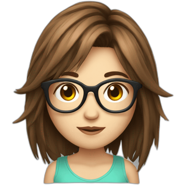 Gamer gir, brown hair, fringe, raund glasses emoji