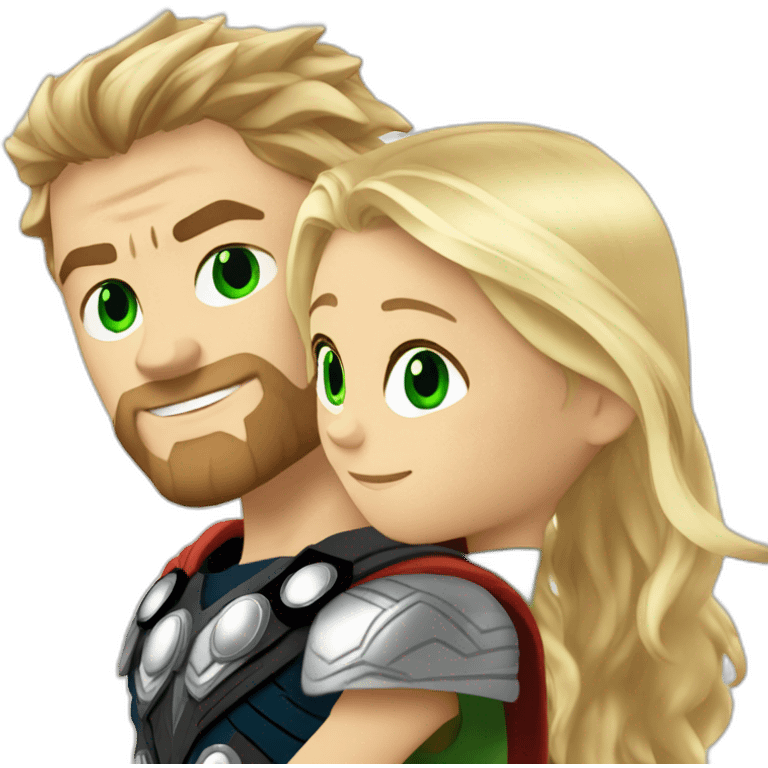 Thor and blond girl green eyes hugging emoji