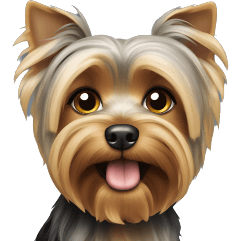 Ein grauer Yorkshire Terrier mit seiner zunge emoji