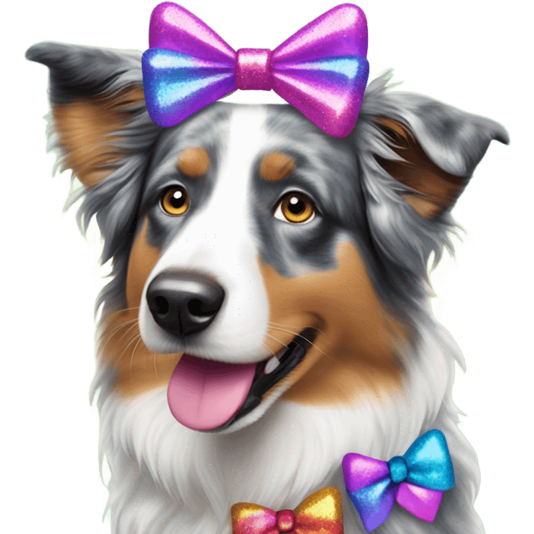 Lisa frank glitter Australian shepherd with bows on head emoji