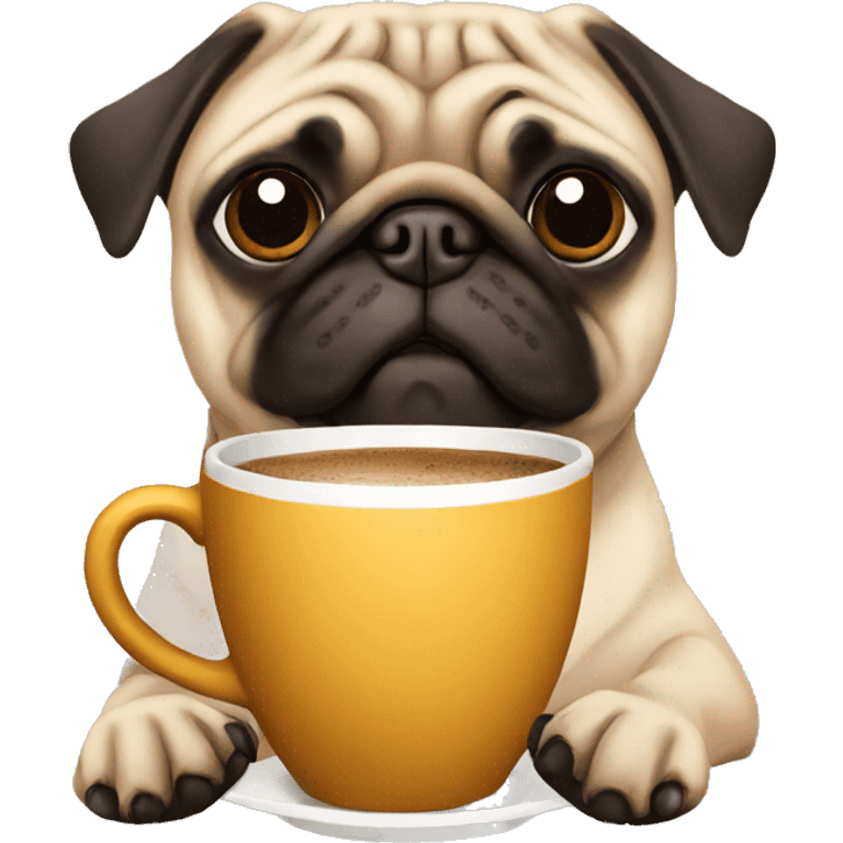 pug holding coffee emoji