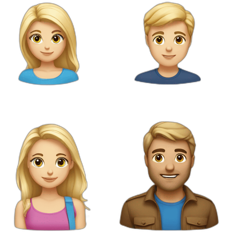 Un couple avec le garçon blond au yeux bleus et la fille blonde au yeux marrons  emoji